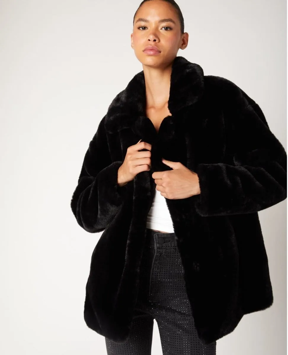 Faux Fur Coat Fuzzy Paws Black