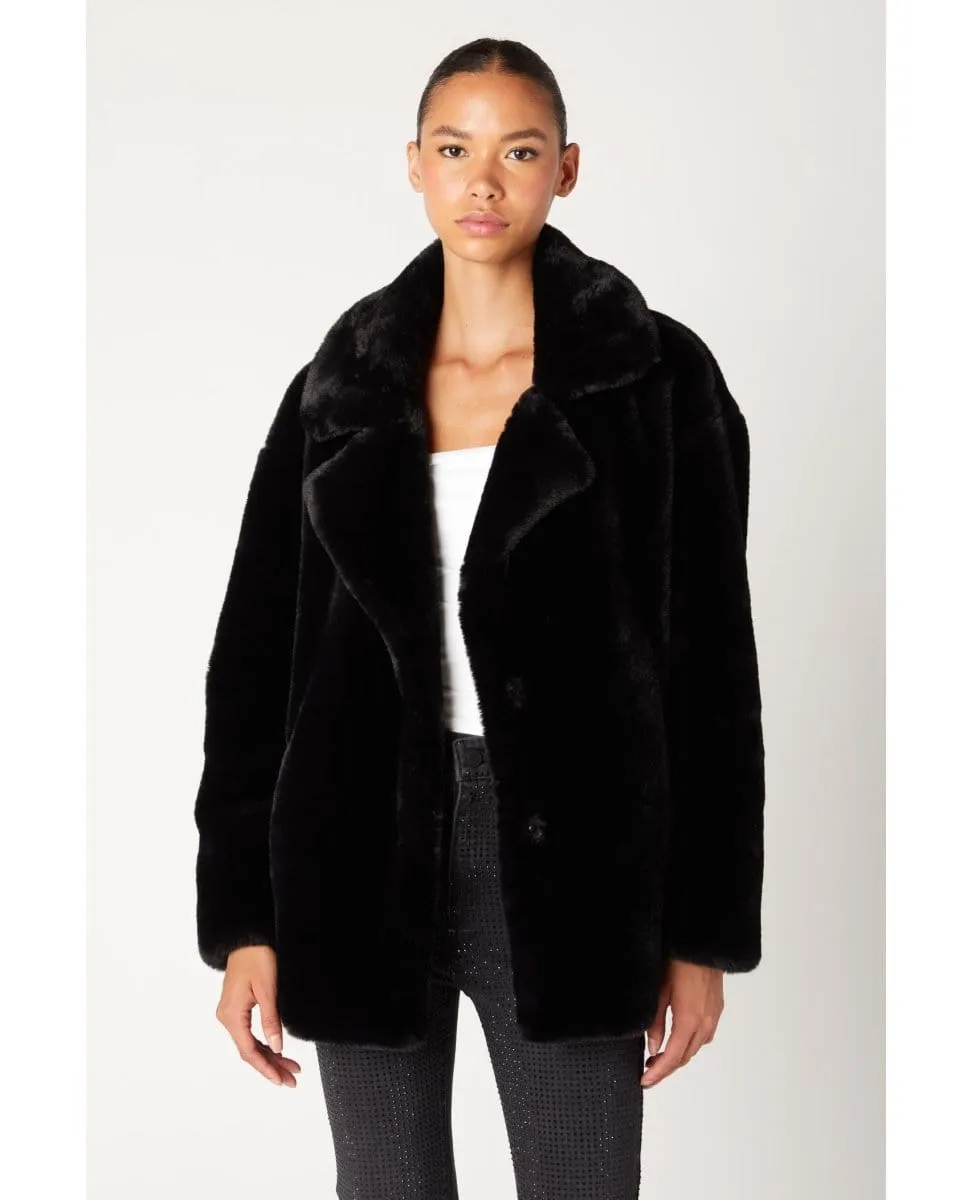 Faux Fur Coat Fuzzy Paws Black