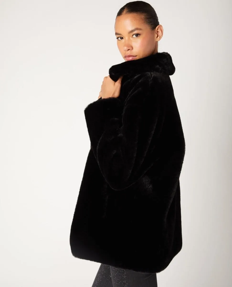Faux Fur Coat Fuzzy Paws Black