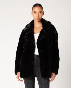 Faux Fur Coat Fuzzy Paws Black