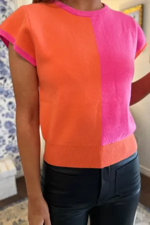 Flamingo 2-tone Color Block Knit Cap Sleeve Top