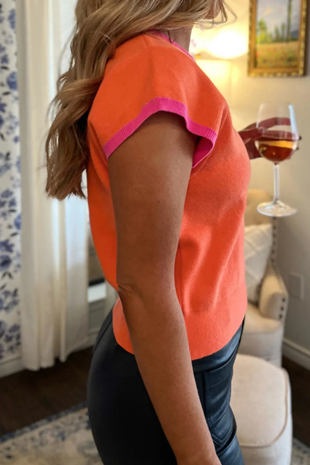 Flamingo 2-tone Color Block Knit Cap Sleeve Top