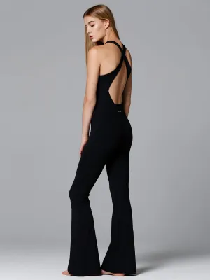 FLARED JUMPSUIT, BLACK