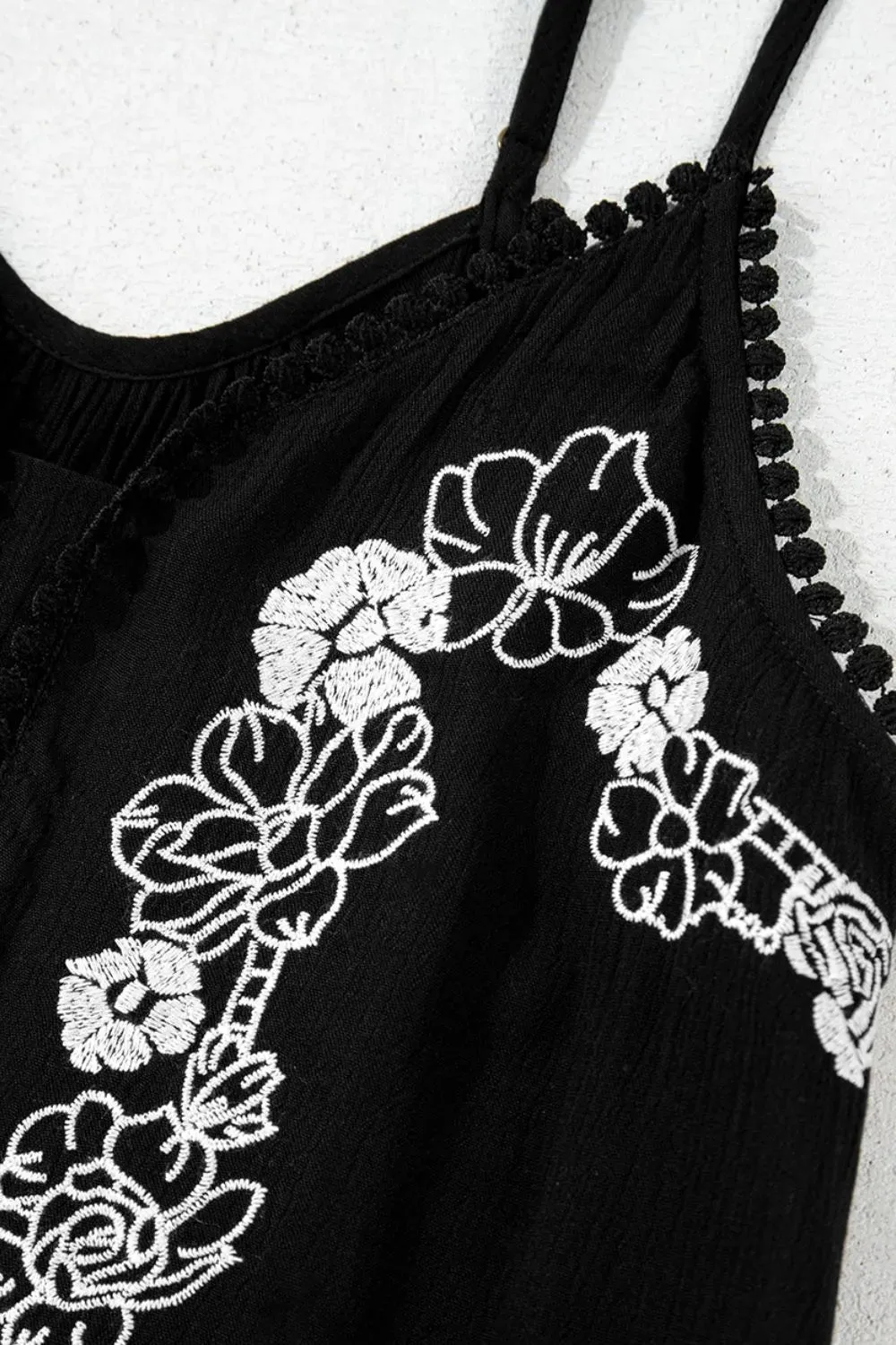 Floral Ruffled Hem Embroidery Cami