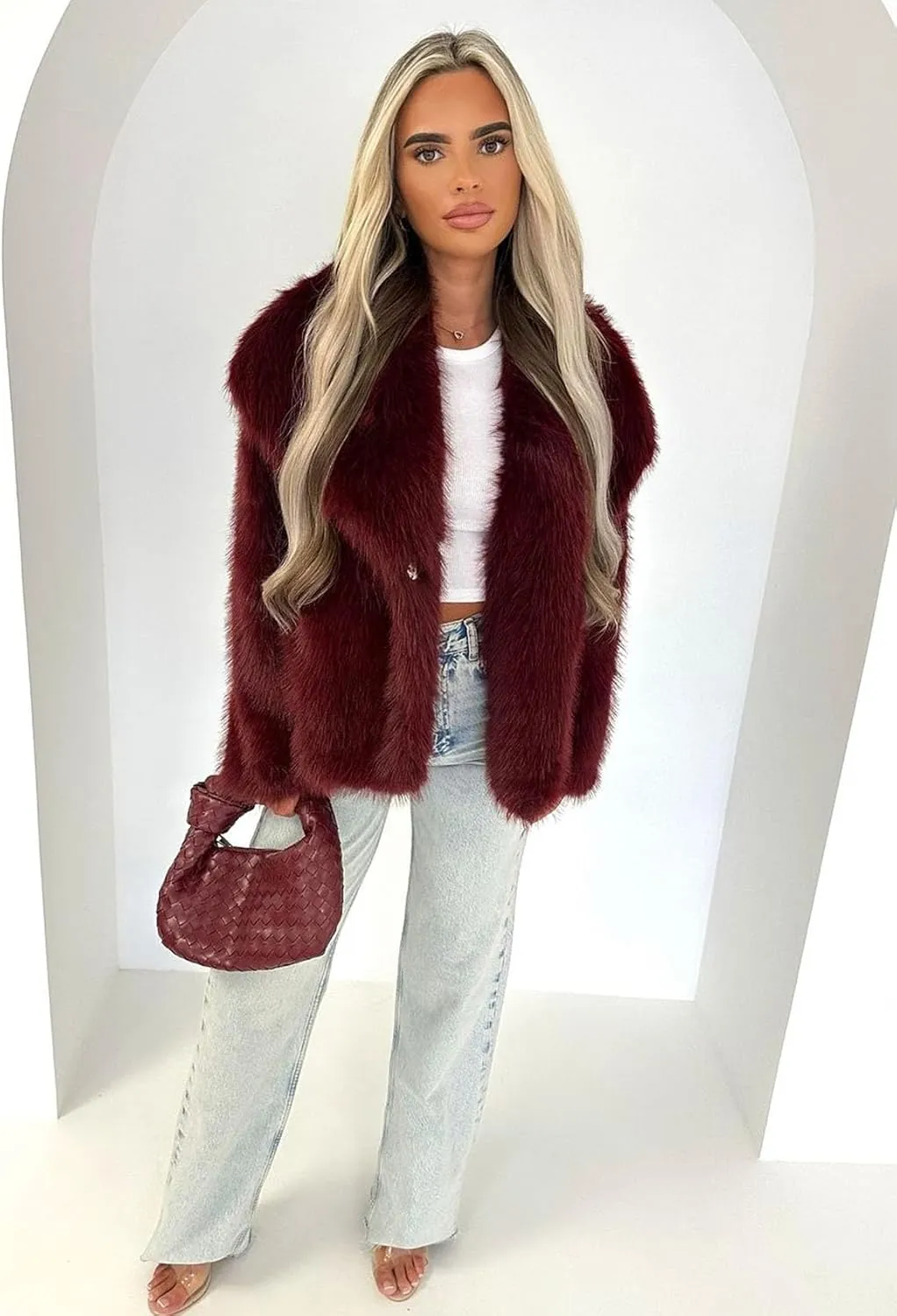 Flygo Women's Faux Fur Coat Fluffy Faux Fur Jacket Long Sleeve Lapel Furry Winter Jackets Shaggy Parka Short Coat