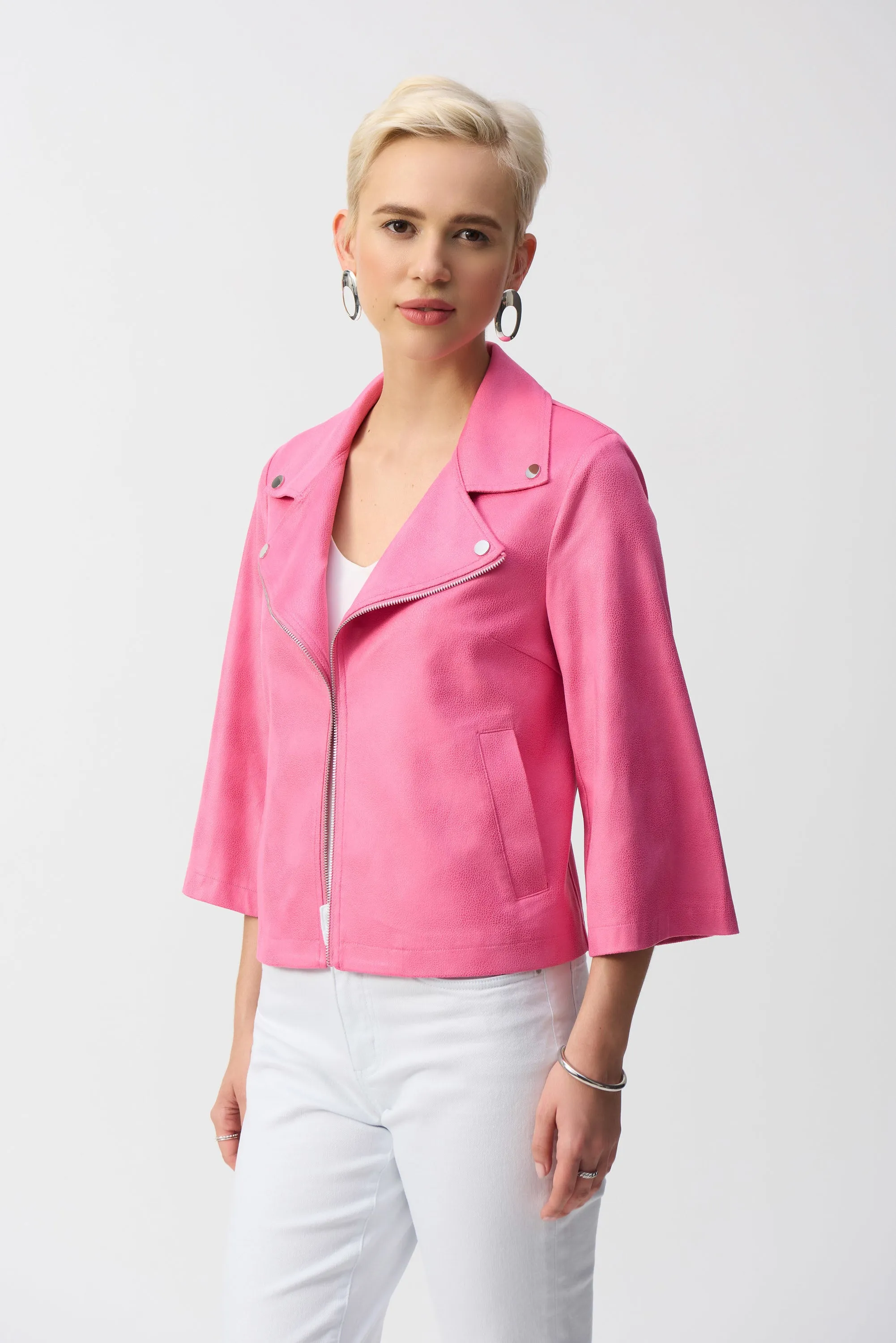 Foiled Faux Suede Swing Jacket by Joseph Ribkoff - Bubblegum