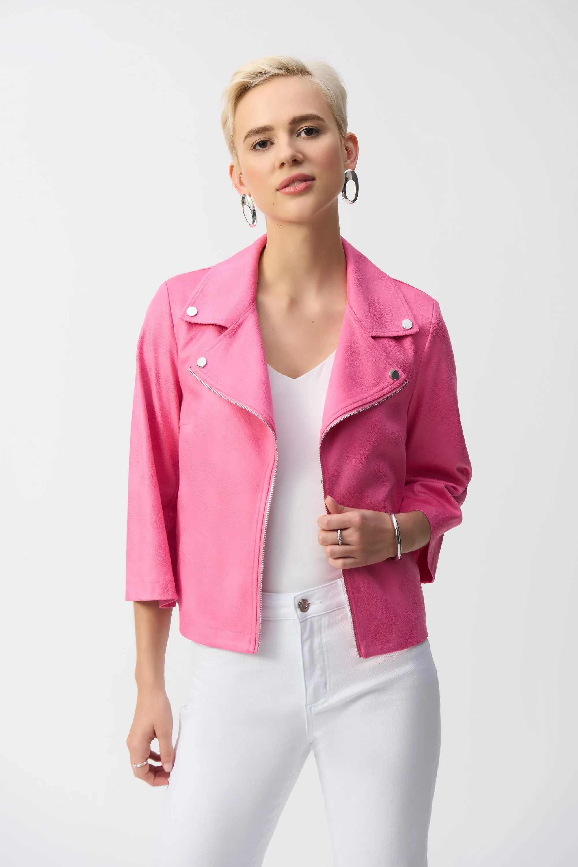 Foiled Faux Suede Swing Jacket by Joseph Ribkoff - Bubblegum