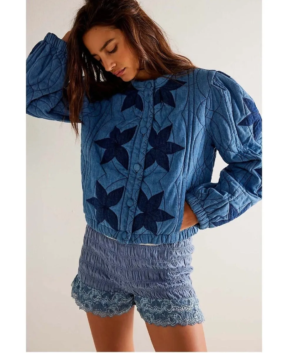 Free People Quinn Quilted Jacket Indigo Stars