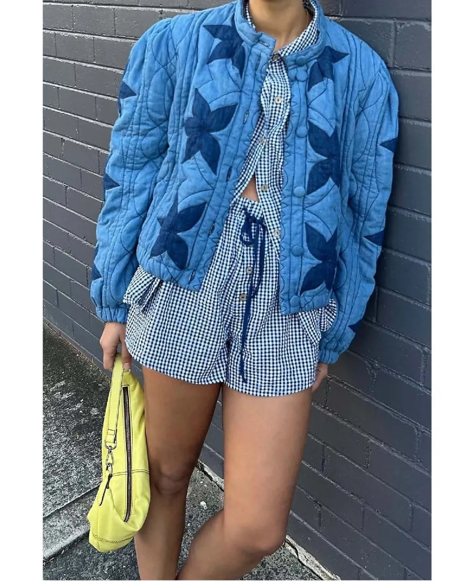 Free People Quinn Quilted Jacket Indigo Stars