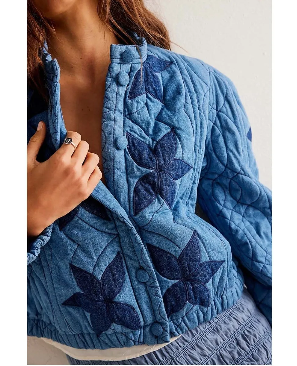 Free People Quinn Quilted Jacket Indigo Stars