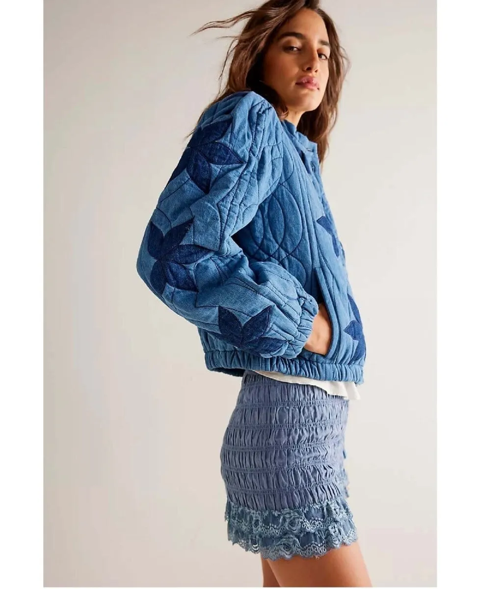 Free People Quinn Quilted Jacket Indigo Stars