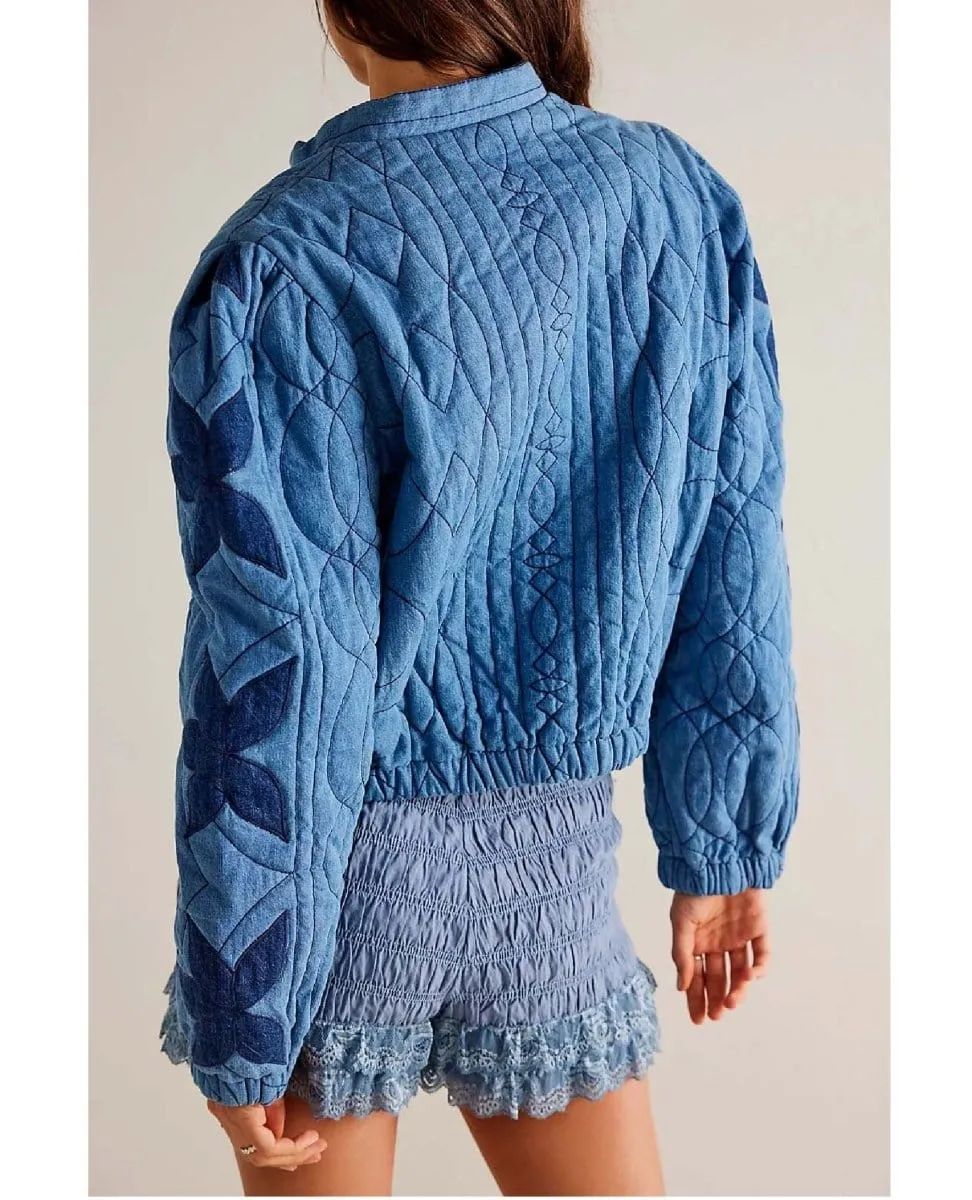 Free People Quinn Quilted Jacket Indigo Stars