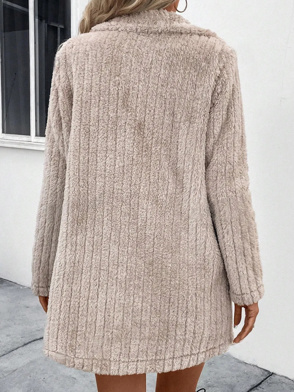 Gigi Fuzzy Button Up Long Sleeve Coat with Pockets