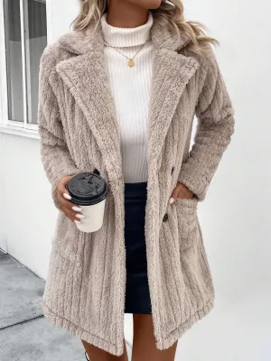 Gigi Fuzzy Button Up Long Sleeve Coat with Pockets