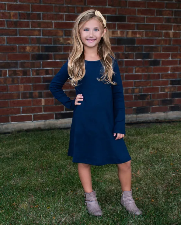 Girls Soft Cotton Long Sleeve Baby Rib Dress | Pink