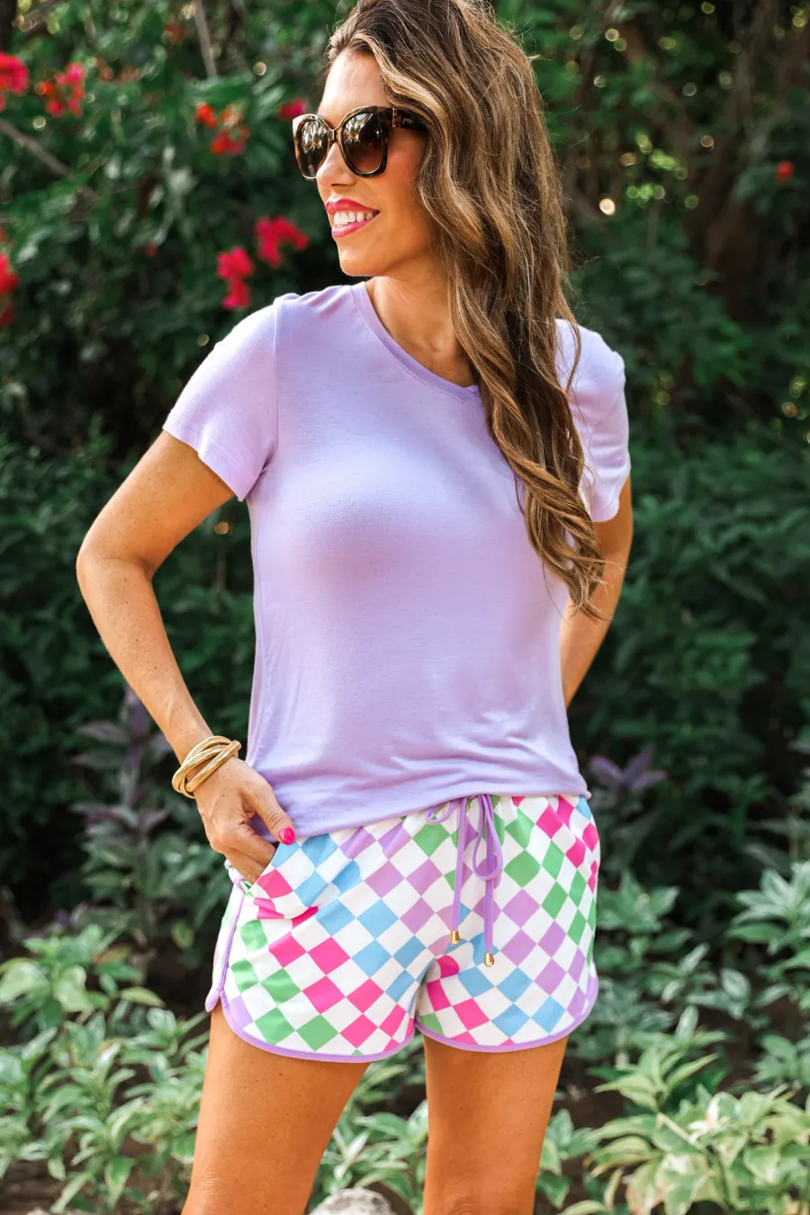 Good Vibes Checkered Everyday Shorts By Jess Lea (Ships Early March)