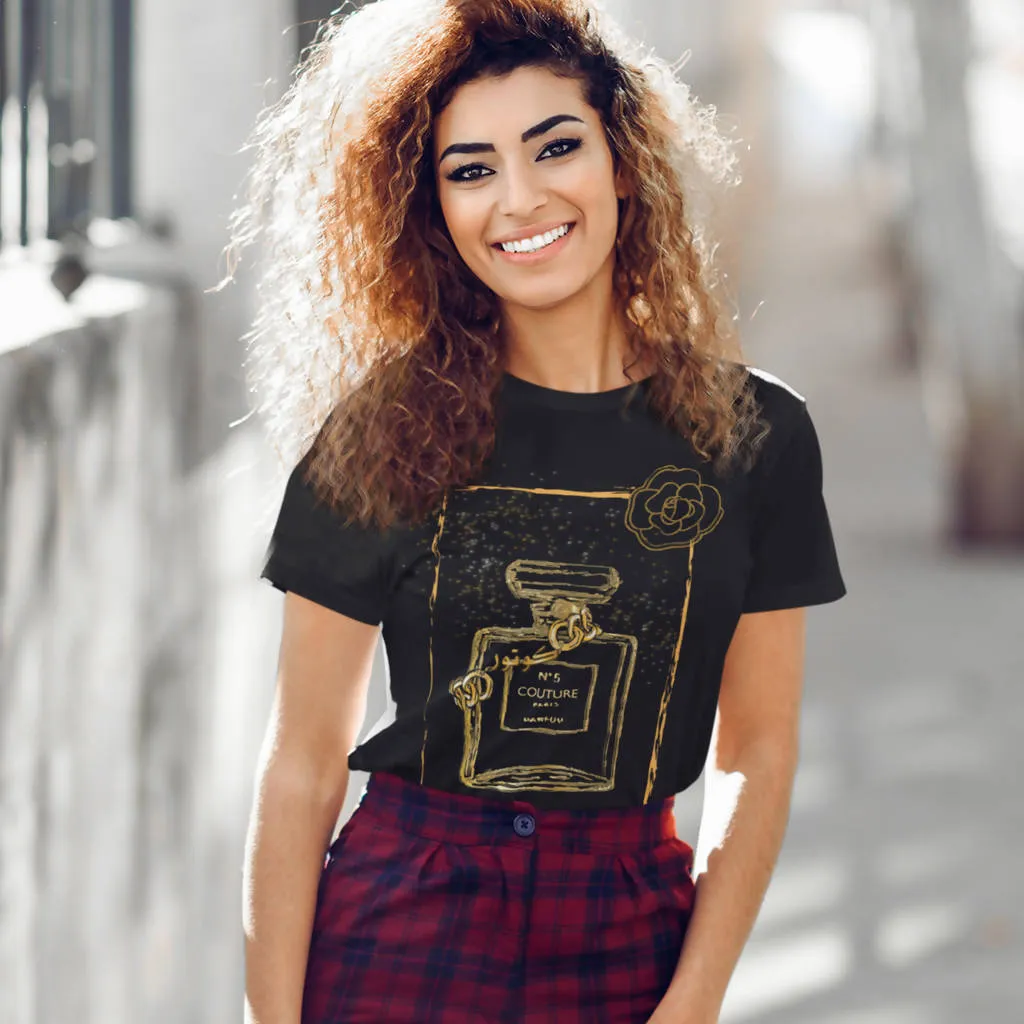 Graphic "Couture" Perfume Bottle Tee - Black