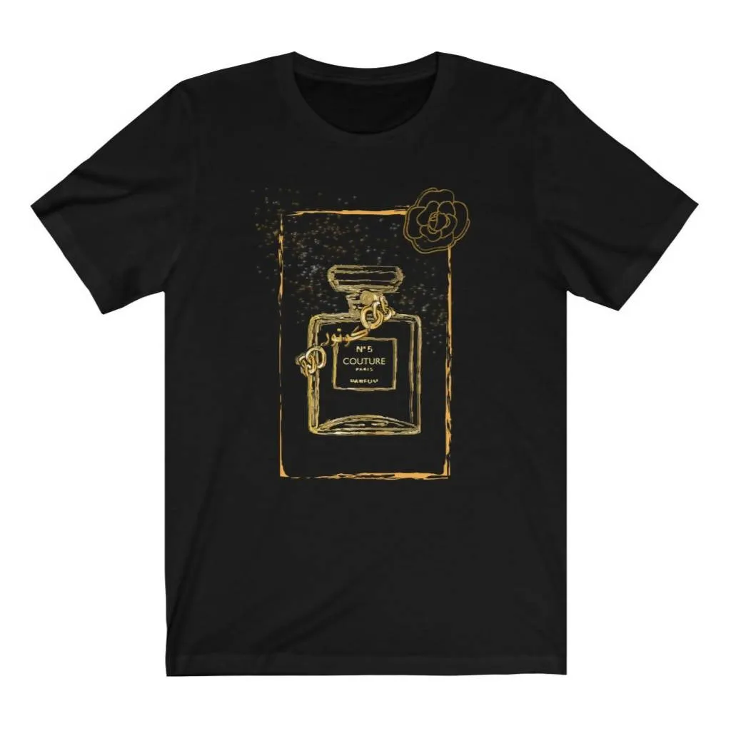 Graphic "Couture" Perfume Bottle Tee - Black