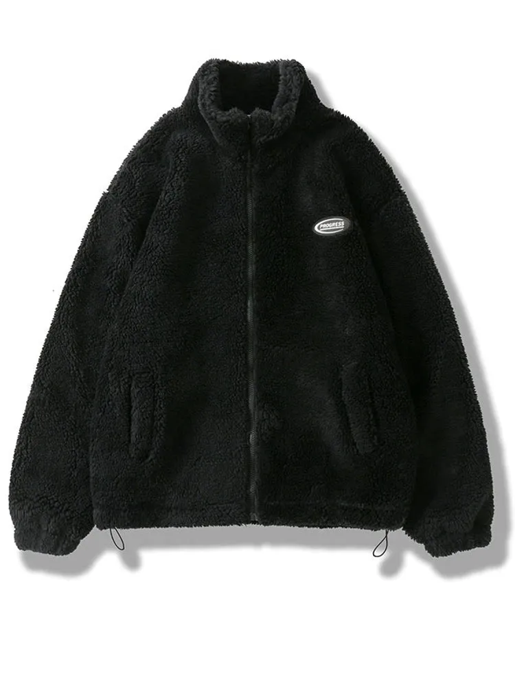 Gray Hip Hop Winter Fleece Fluffy Jacket
