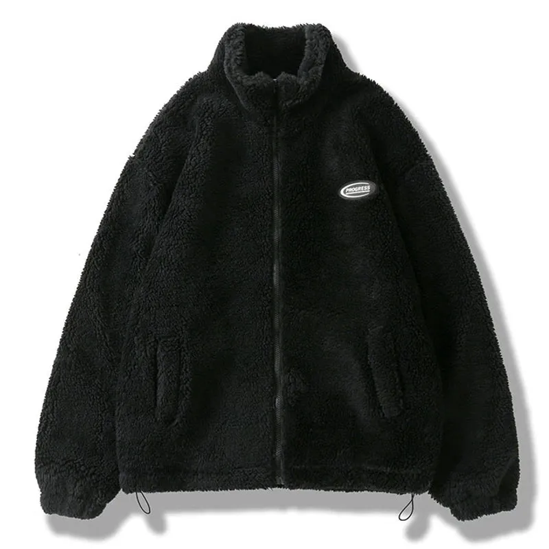 Gray Hip Hop Winter Fleece Fluffy Jacket