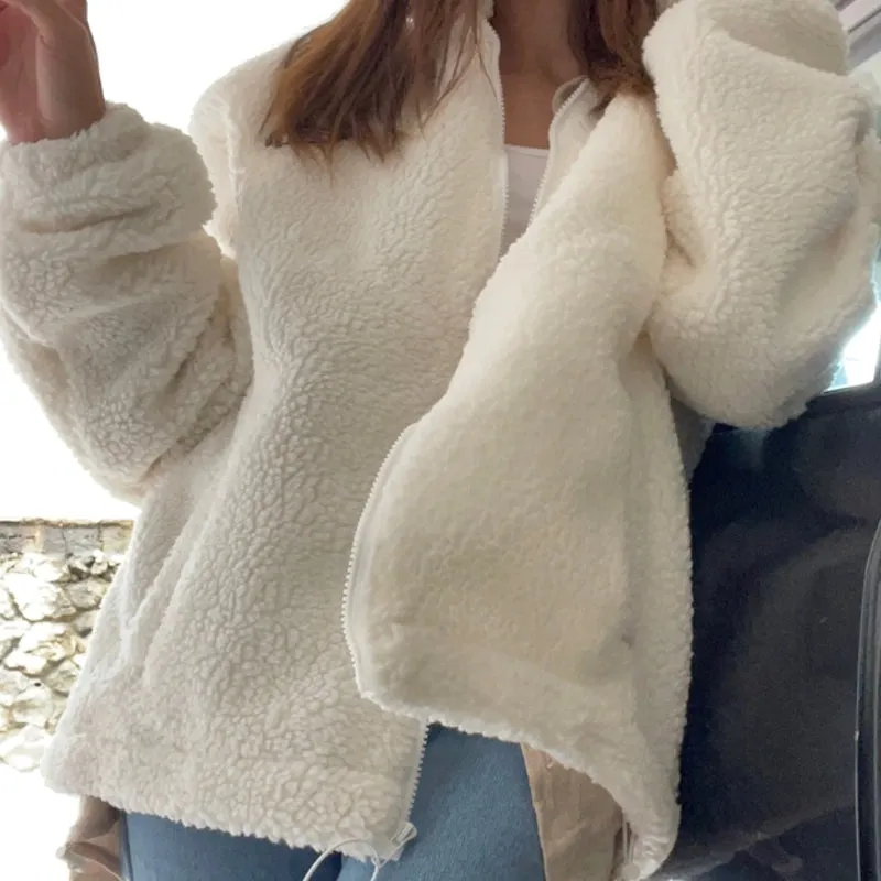 Gray Hip Hop Winter Fleece Fluffy Jacket