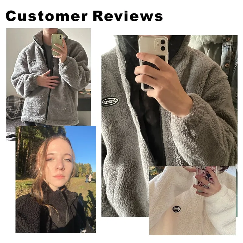 Gray Hip Hop Winter Fleece Fluffy Jacket