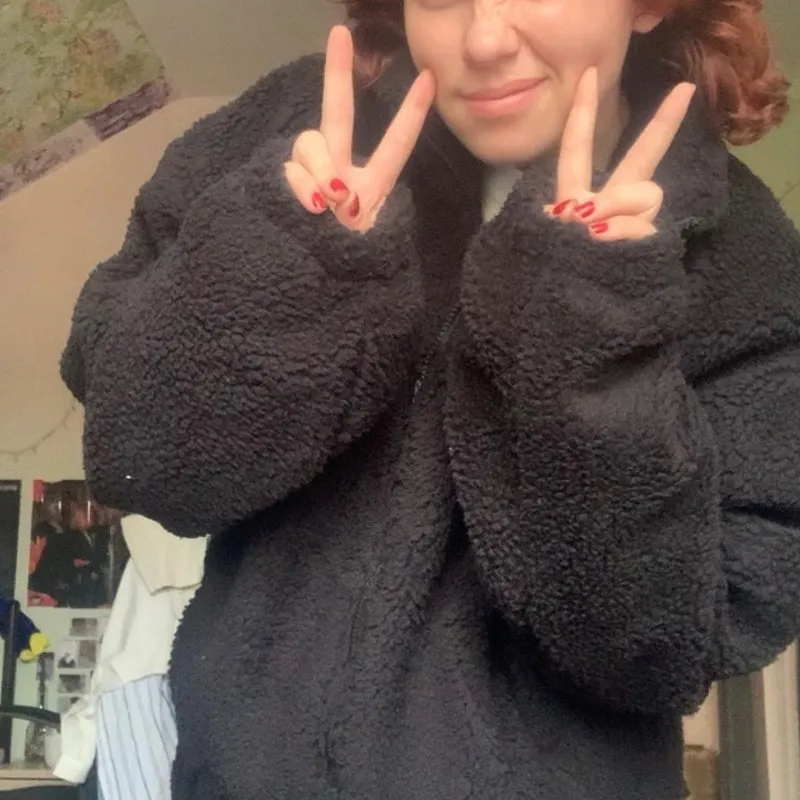 Gray Hip Hop Winter Fleece Fluffy Jacket