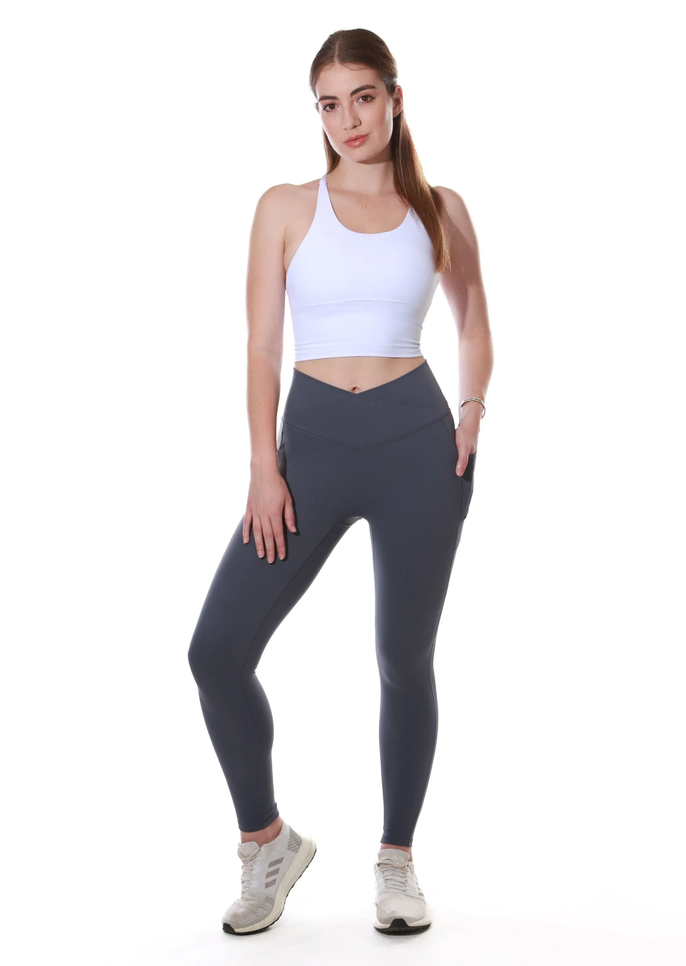 Gym Bunny V-front pocket leggings - Steel Blue