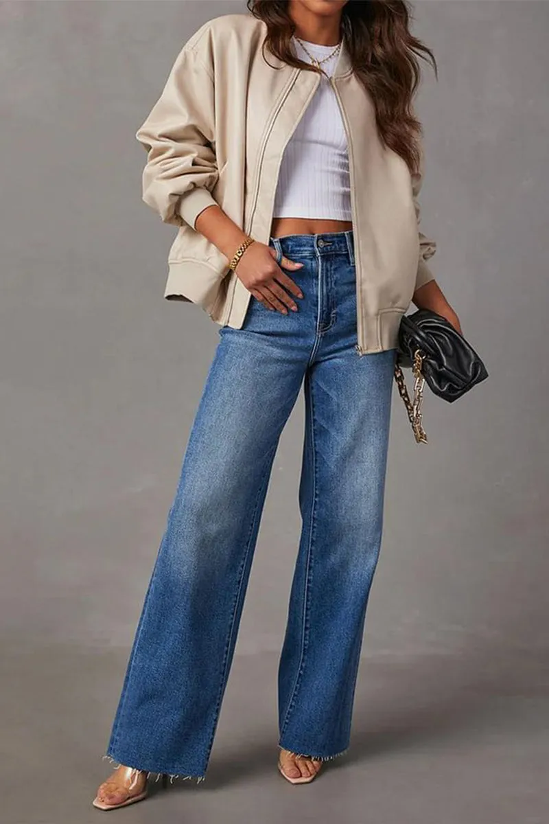 HCS1354 Chic Faux Leather Bomber Jacket Outerwear