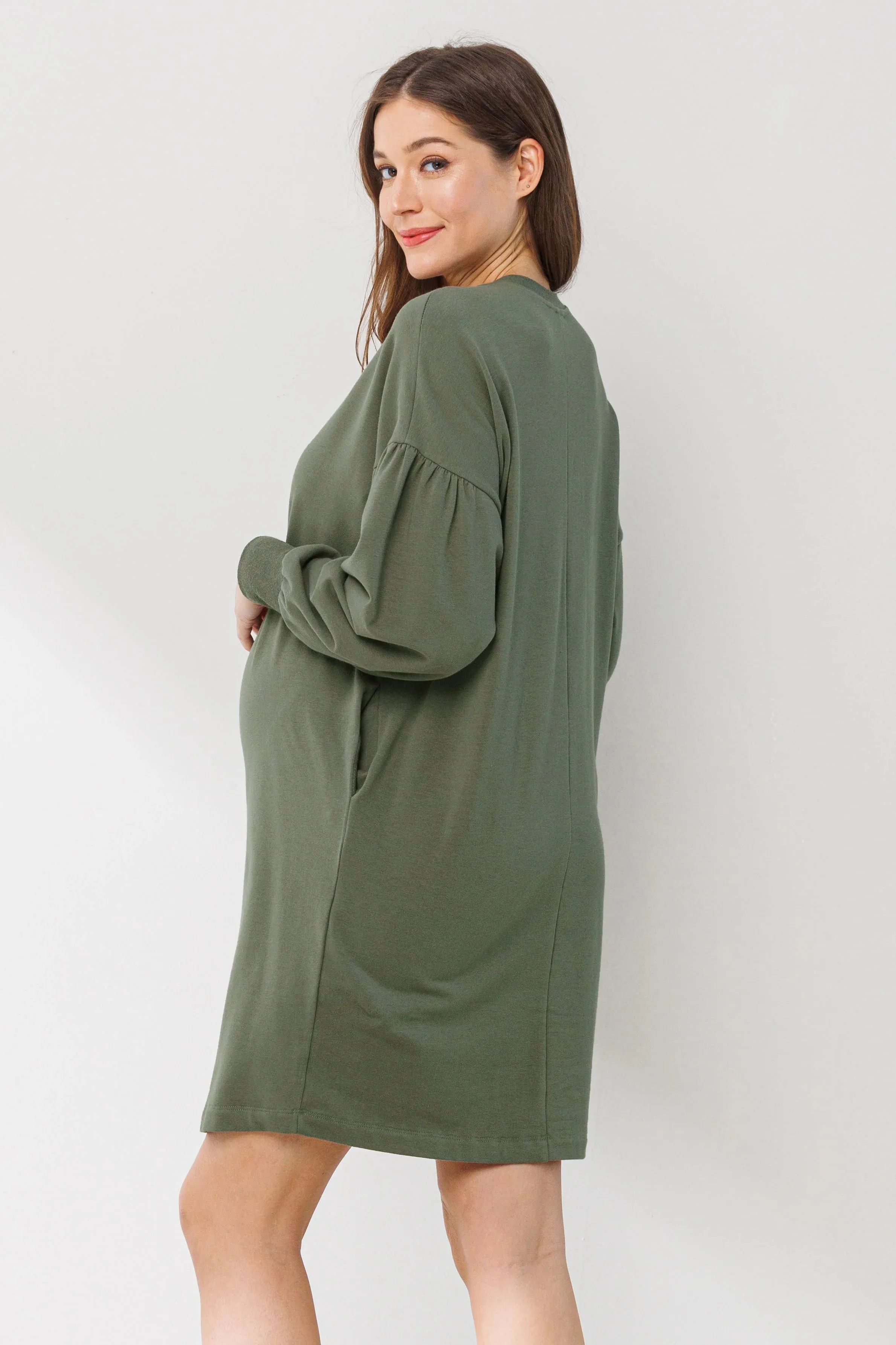 Hello Miz Crewneck Maternity Sweater Dress w/ Pockets