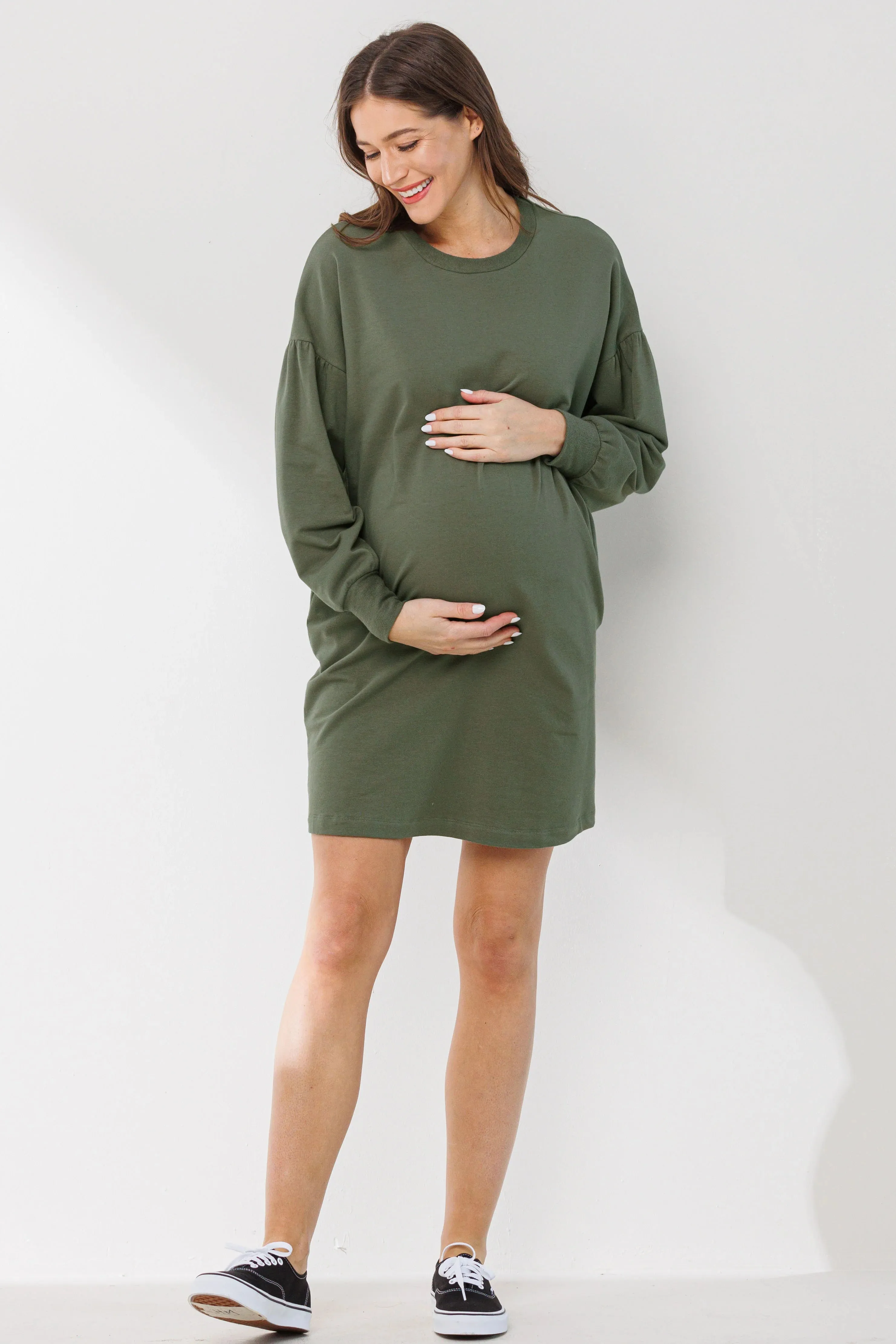 Hello Miz Crewneck Maternity Sweater Dress w/ Pockets