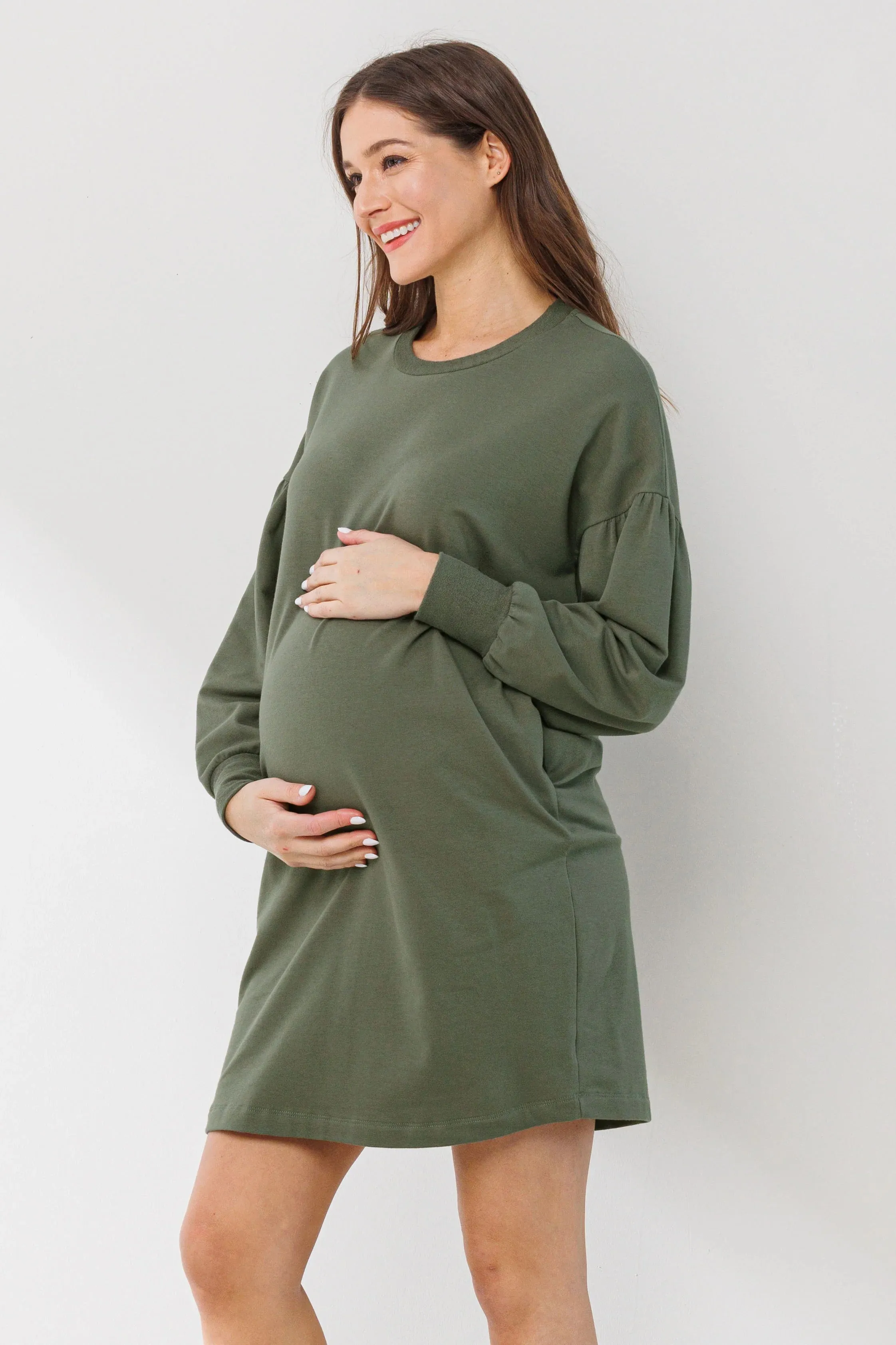 Hello Miz Crewneck Maternity Sweater Dress w/ Pockets