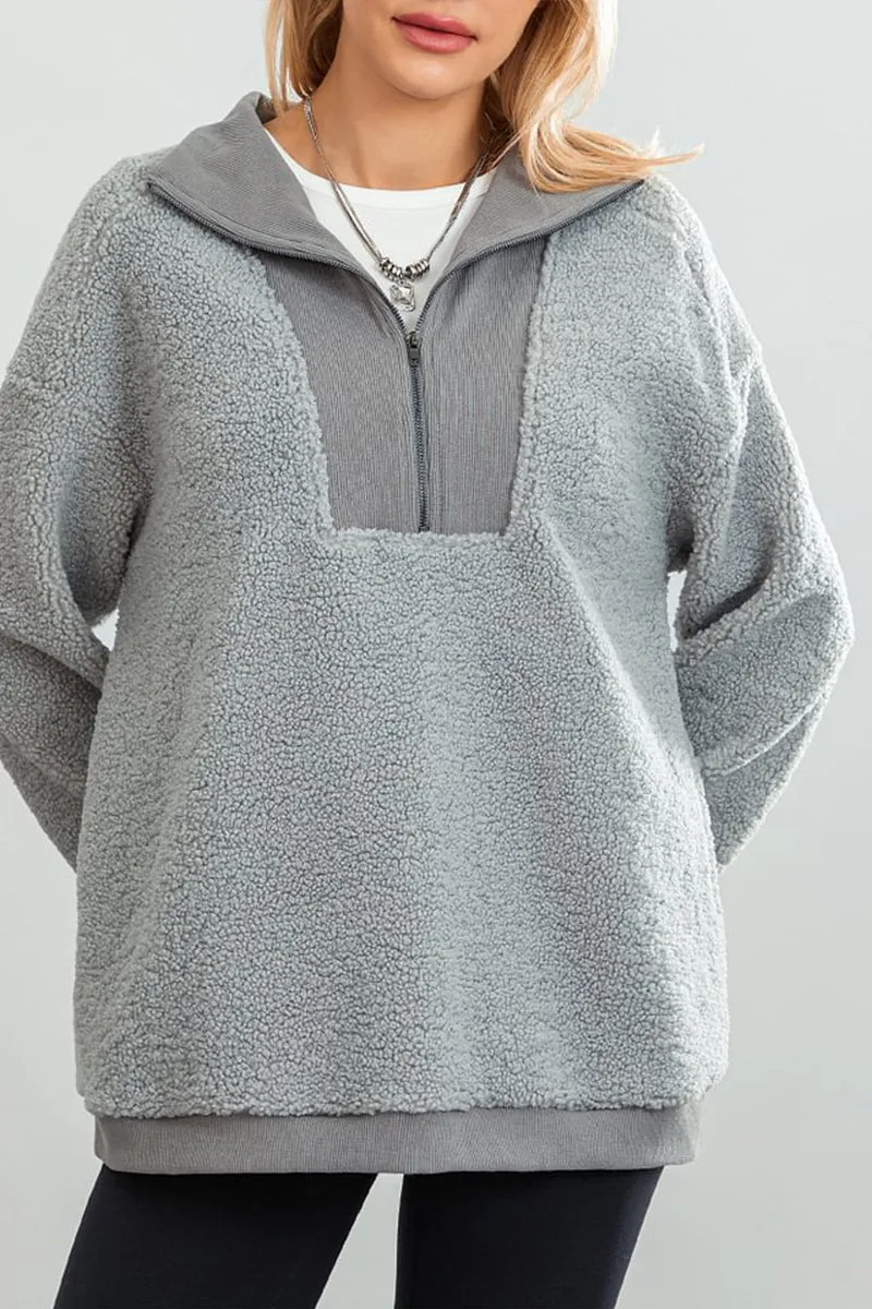 HTS1352 Cozy Sherpa Half-Zip Pullover Top