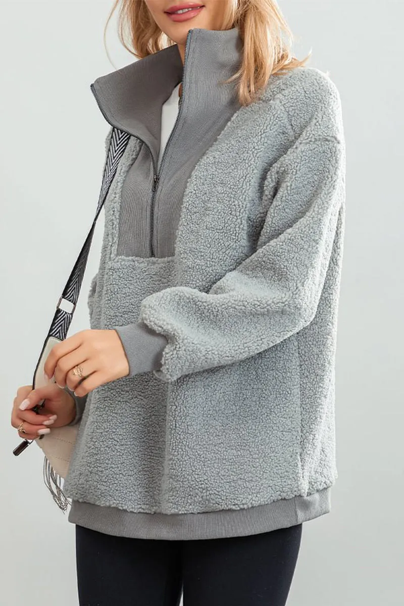 HTS1352 Cozy Sherpa Half-Zip Pullover Top