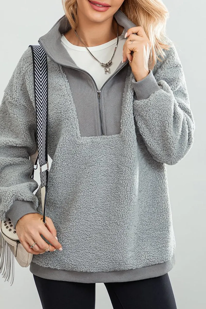 HTS1352 Cozy Sherpa Half-Zip Pullover Top