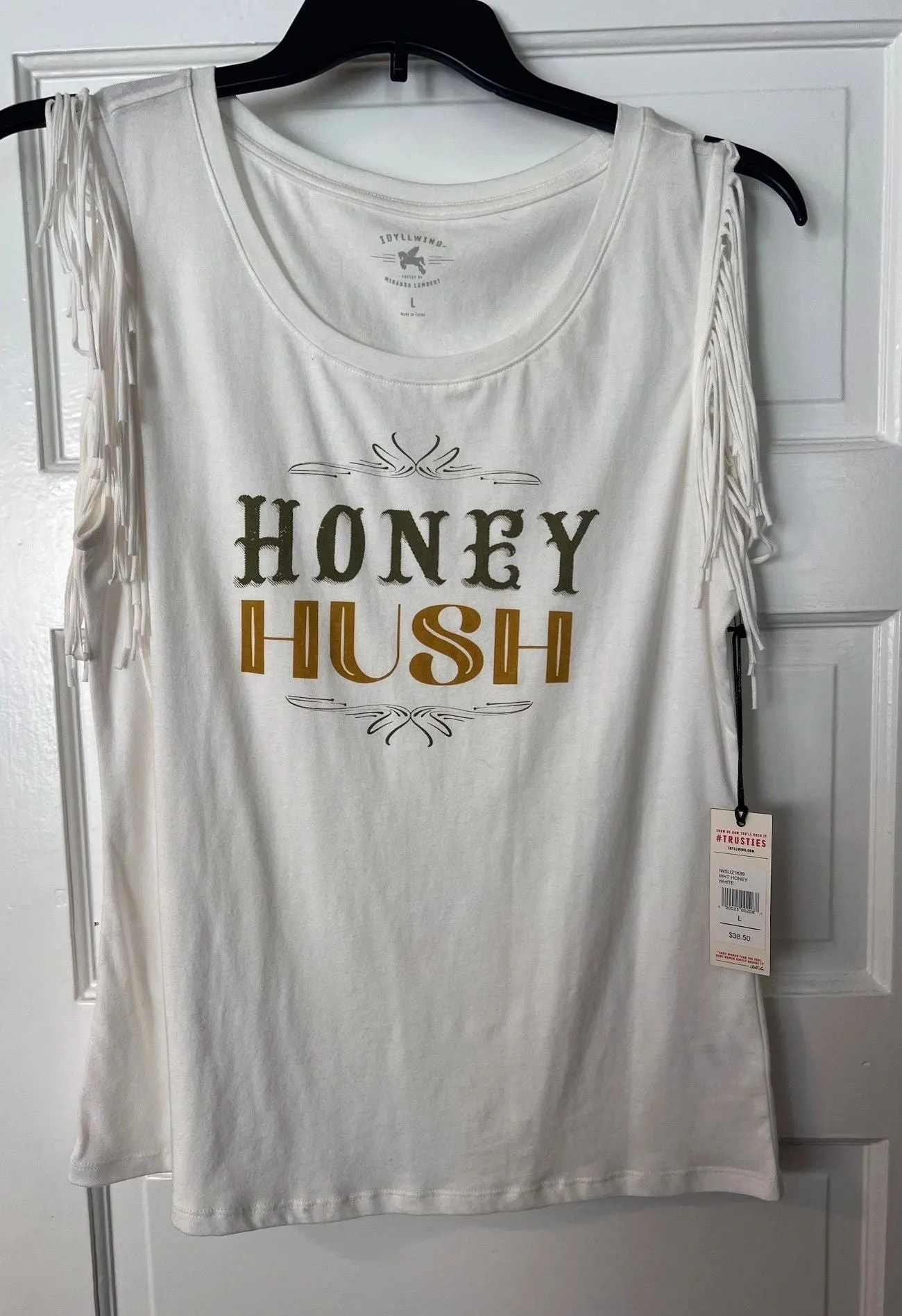 Hush Honey Sleeveless Fringe Graphic T Shirt  by Idyllwind