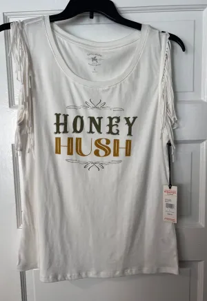 Hush Honey Sleeveless Fringe Graphic T Shirt  by Idyllwind