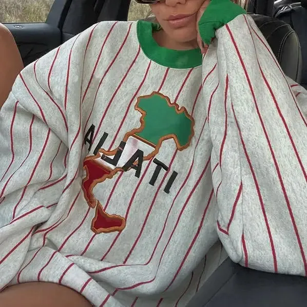 Italia Striped Vintage Sweatshirt in Y2K Style