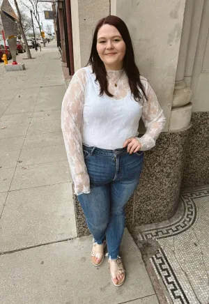 Ivory Lace Long Sleeve Top-Plus