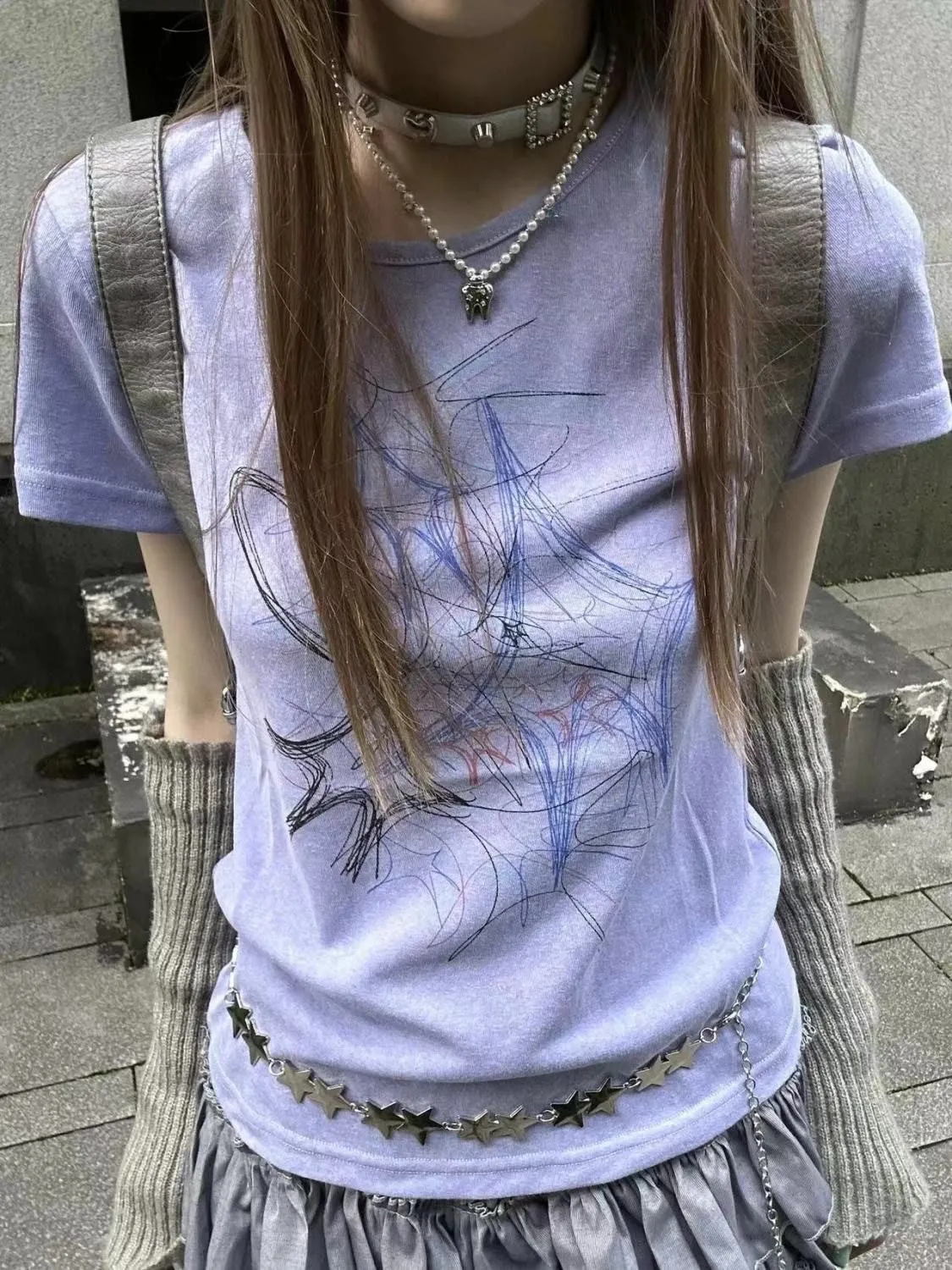 JazzHer Y2K Harajuku Print T Shirts Women American Vintage Streetwear Tops Summer Graphic Slim 2000S Chic O Neck Long Sleeve Tees