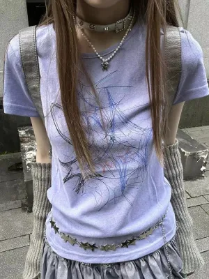 JazzHer Y2K Harajuku Print T Shirts Women American Vintage Streetwear Tops Summer Graphic Slim 2000S Chic O Neck Long Sleeve Tees