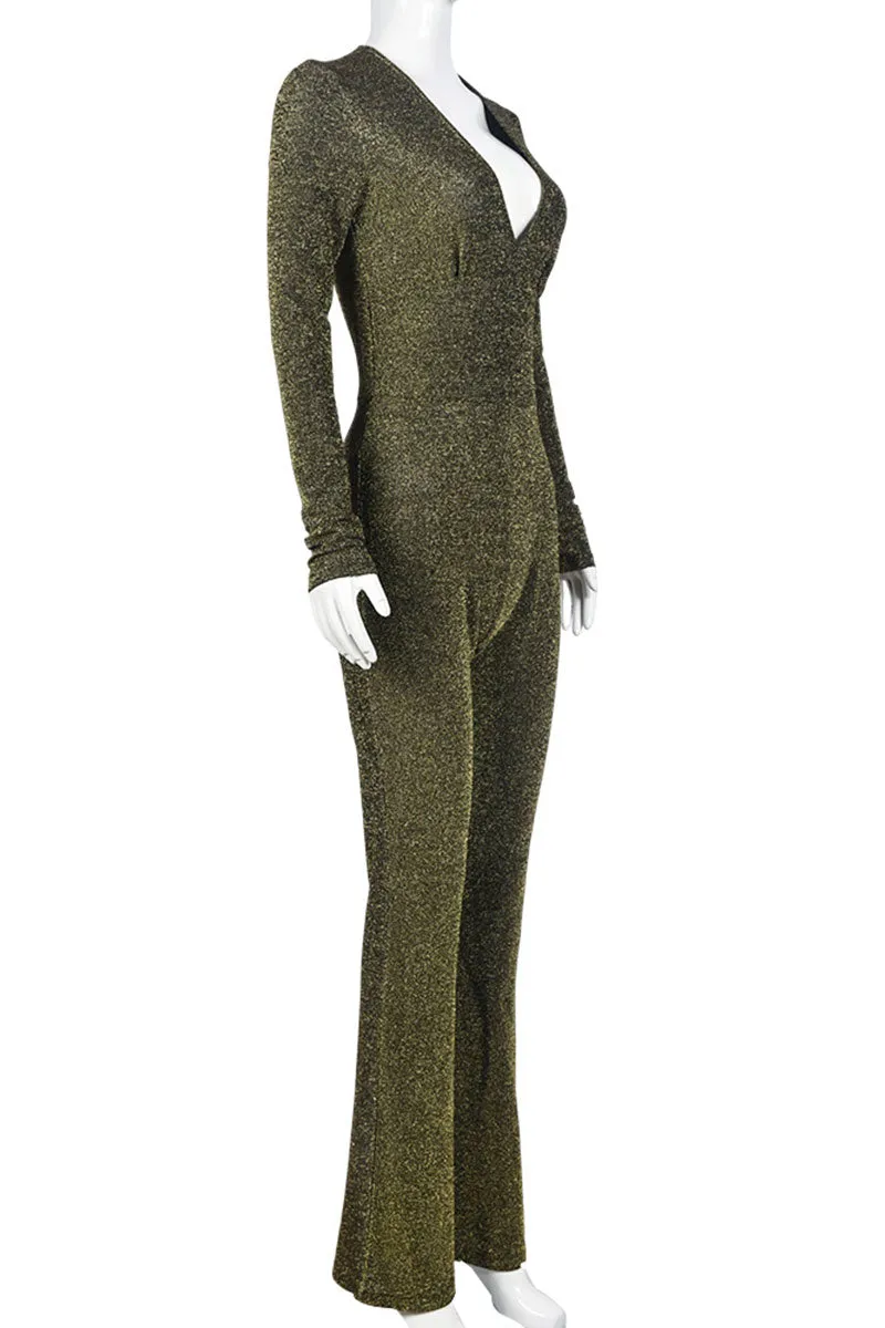 JG0197 Glitter V neck Jumpsuits