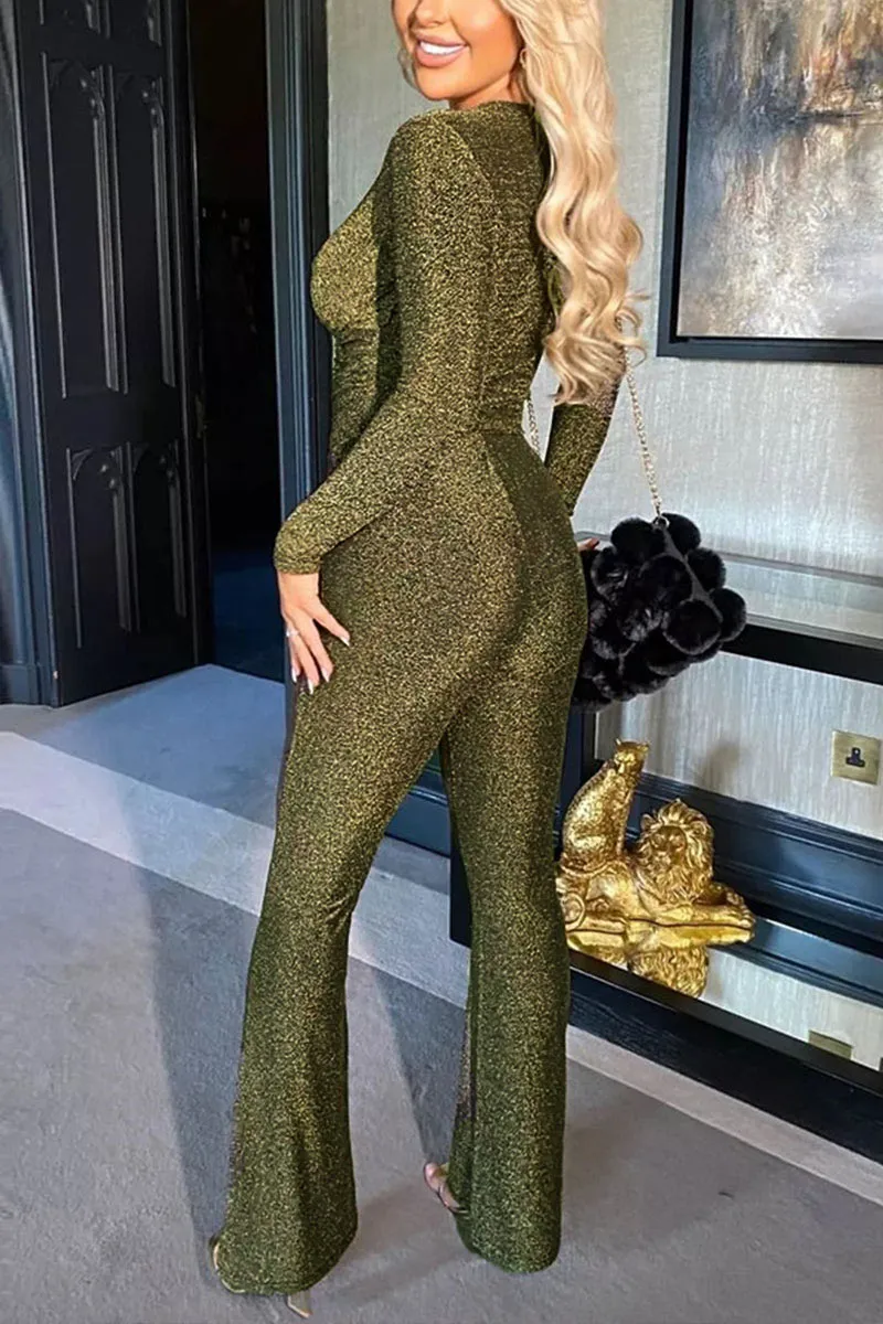JG0197 Glitter V neck Jumpsuits