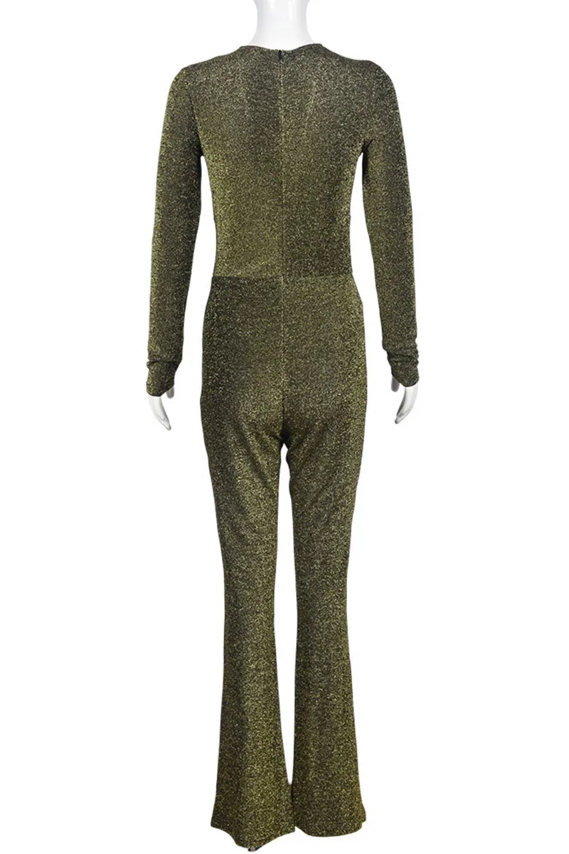 JG0197 Glitter V neck Jumpsuits
