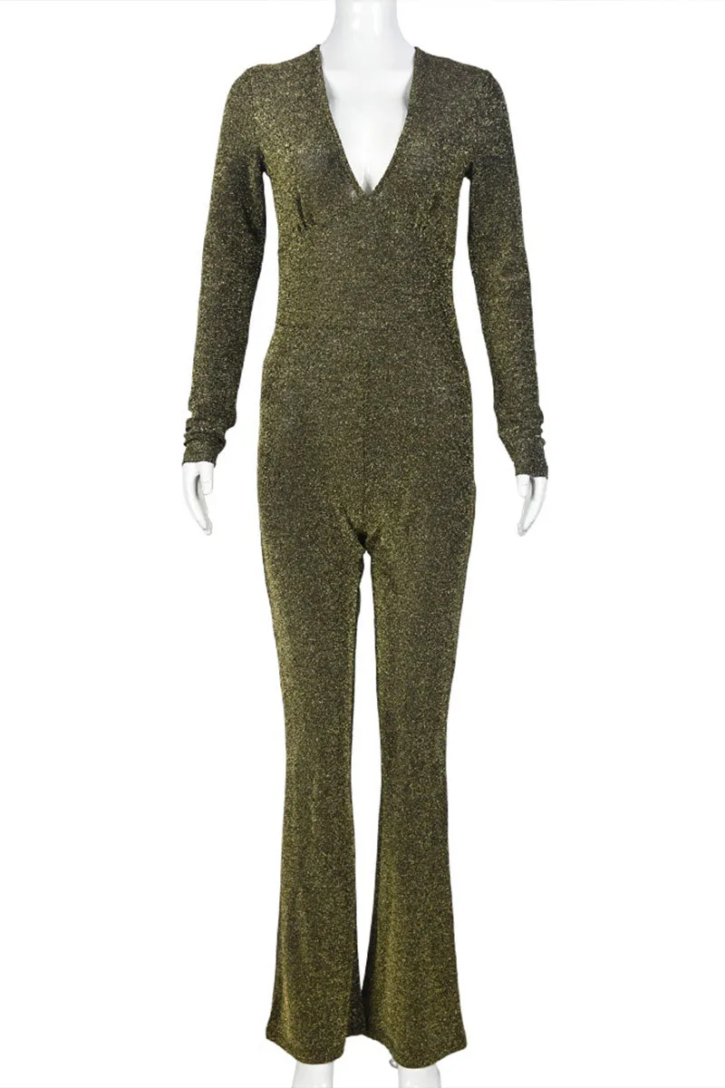 JG0197 Glitter V neck Jumpsuits
