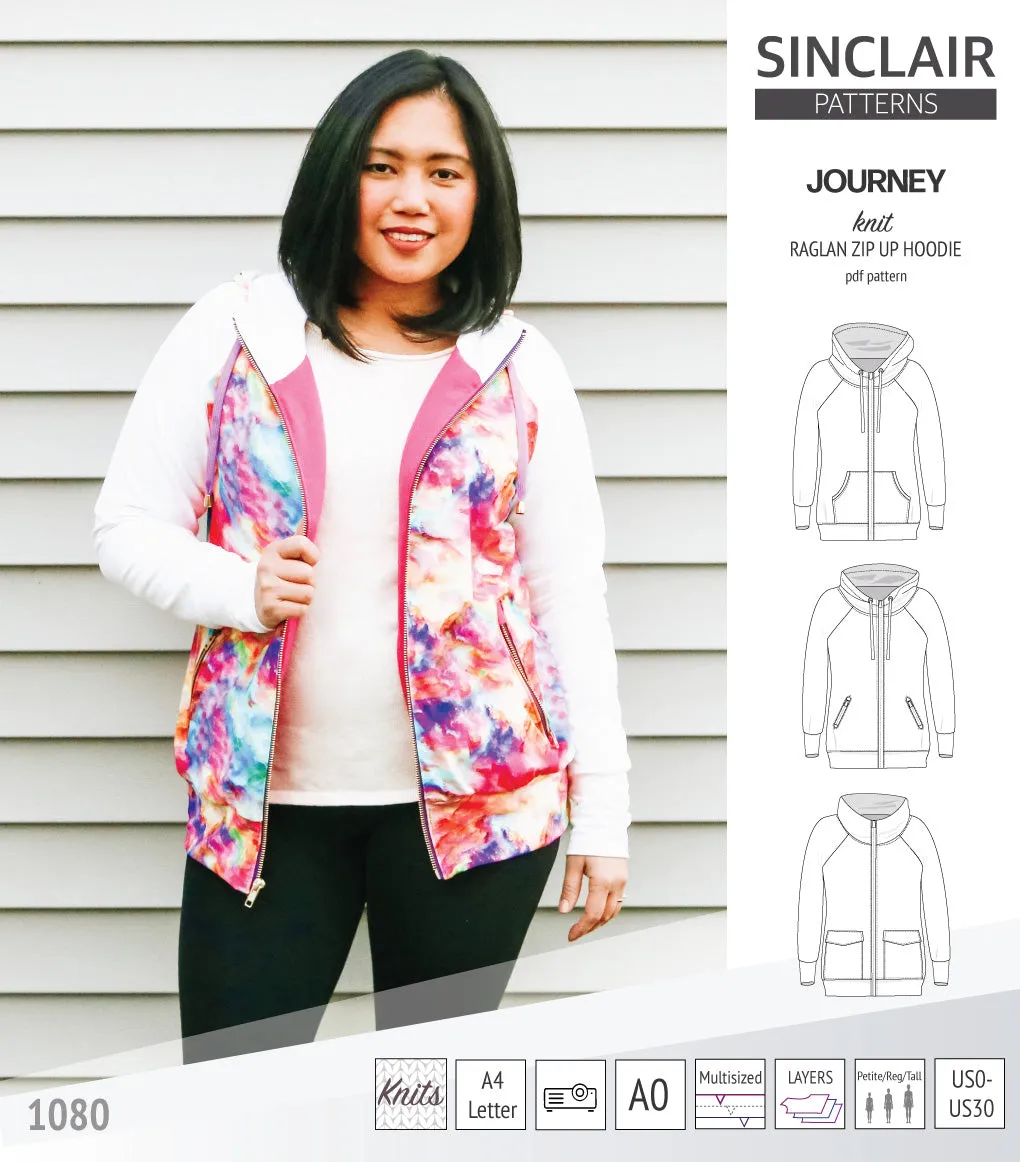 Journey zip up knit raglan hoodie with different pocket styles (PDF)