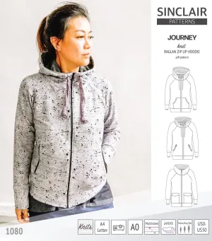 Journey zip up knit raglan hoodie with different pocket styles (PDF)