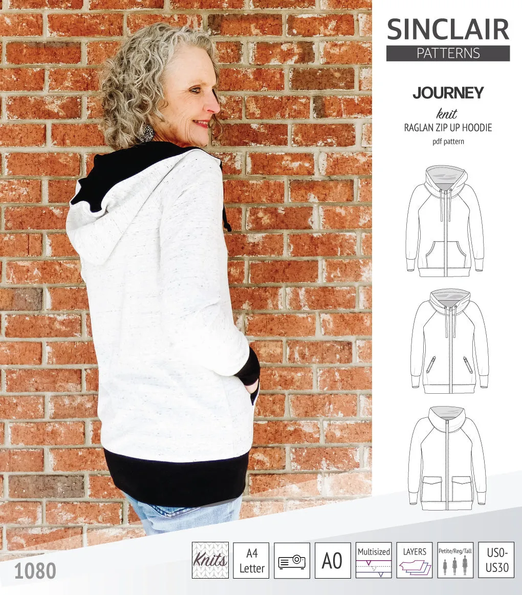 Journey zip up knit raglan hoodie with different pocket styles (PDF)
