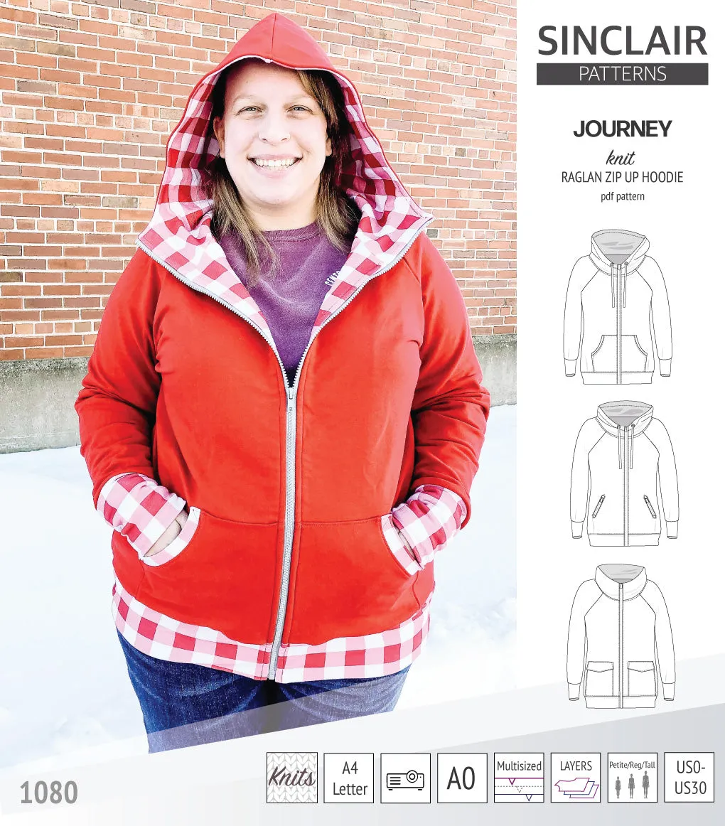 Journey zip up knit raglan hoodie with different pocket styles (PDF)