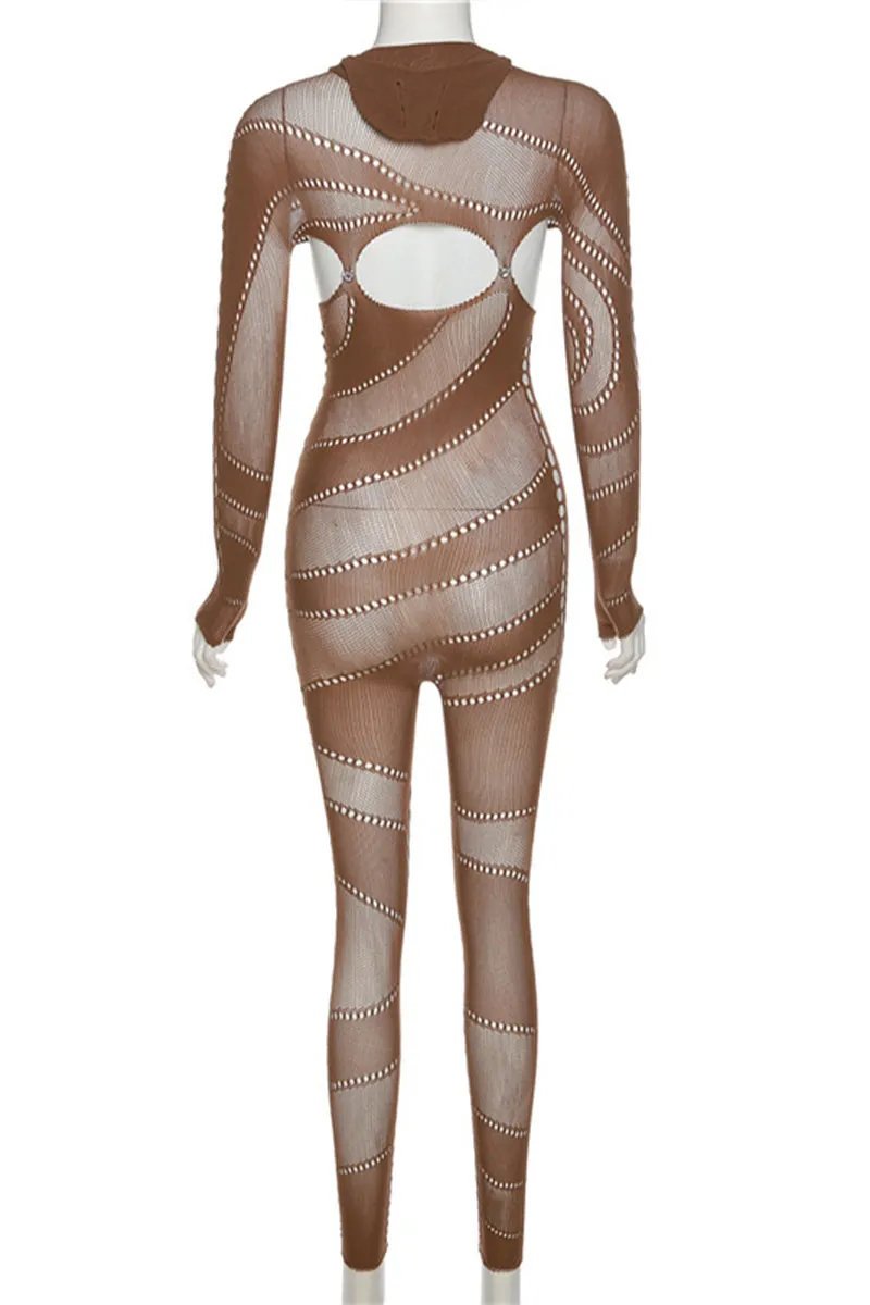 JQ3212 Hooded Crochet Mesh Jumpsuits